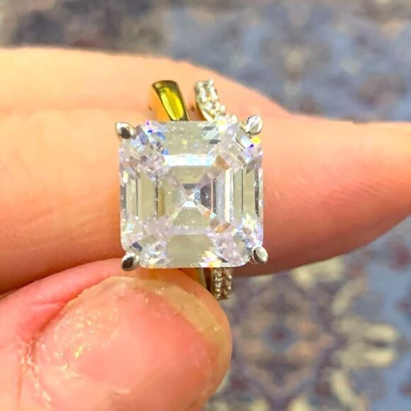 Size 5 14k gold plated wedding set . Large square center stone with band - Picture 3 of 7